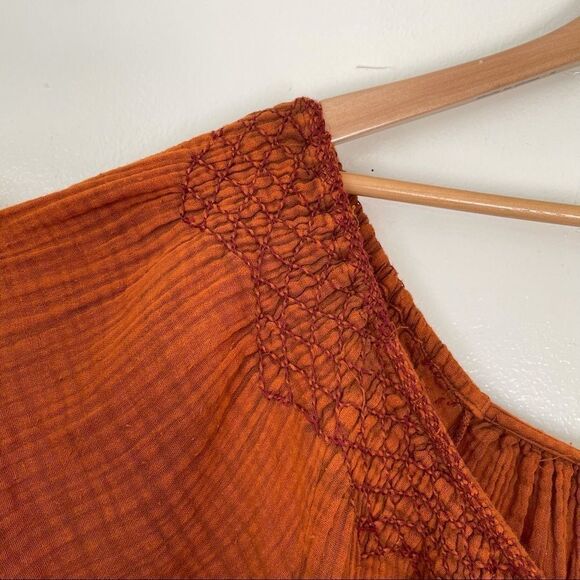 Free People Sunday Stroll Maxi Dress smocked oversized Small Burnt Clay Combo - Picture 5 of 14